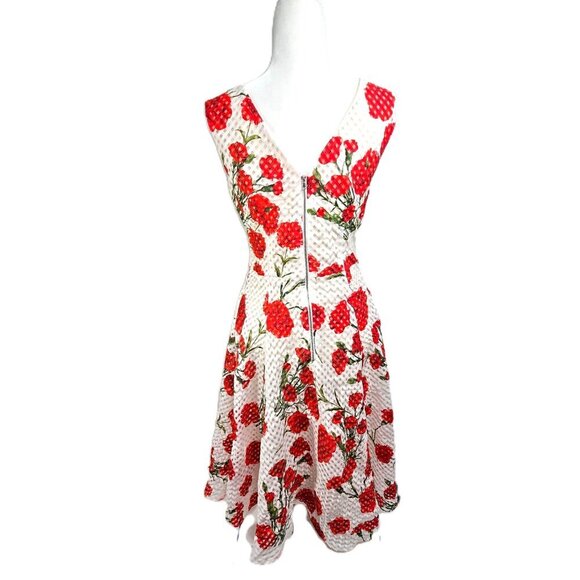 Betsey Johnson Red White A Line Fit Flare Floral Textured Midi Dress - Picture 5 of 7